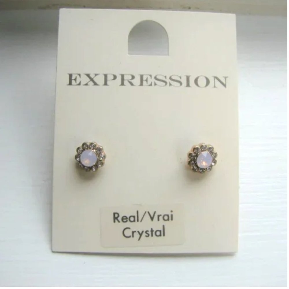 Real Crystal Opal Earrings Pink Purple Faux Diamond Stud Sparkle NEW NWT